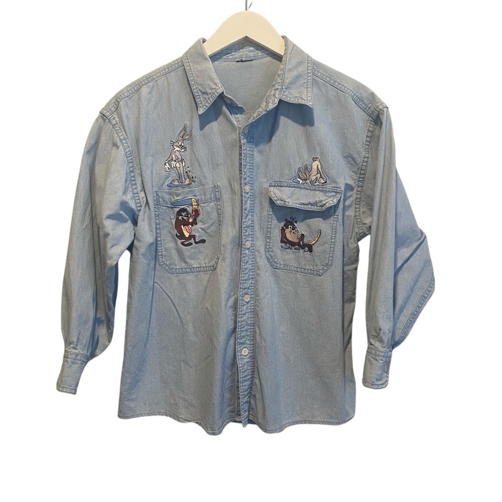 Vintage 90’s Warner Bros Looney‎ Tunes Button up Shirt Bugs Bunny VS TAZ Size M